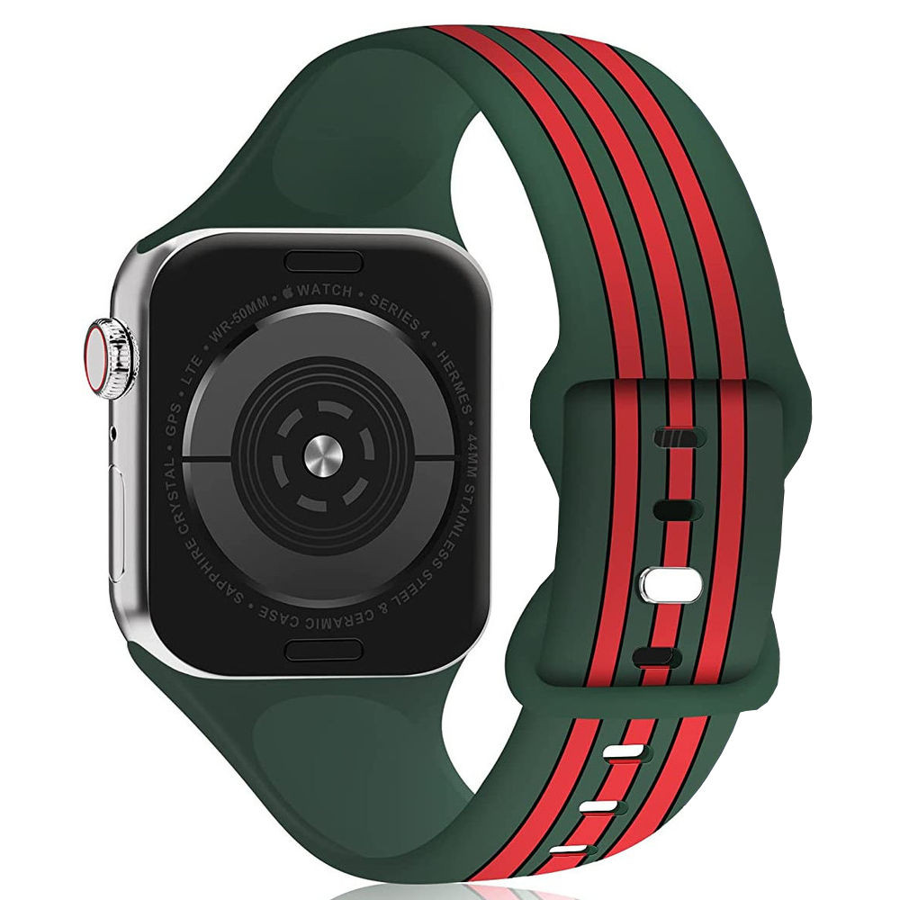 Apple Watch Sports Silicone Strap Green and Red stripes S/M or M/L Green and Red Stripe Apple Watch Band, Silicone Iwatch Band  main image 2