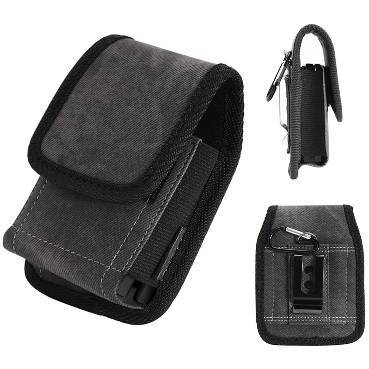 *Sale* Canvas Fabric Belt Pouch with Carabiner Clip for Samsung Galaxy Z  Flip 5 / 4 / 3 - Black