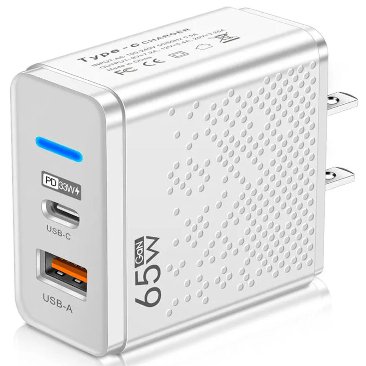 65W GaN Dual Port 33W USB-C PD Power Delivery + 32W Quick Charge 3.0 Wall