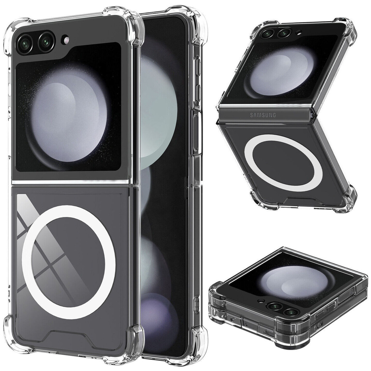 Magsafe Z Flip 5 Case, Clear Case Compatible Samsung Galaxy Z Flip 5 With  Ring Holder & Four-corner Shockproof