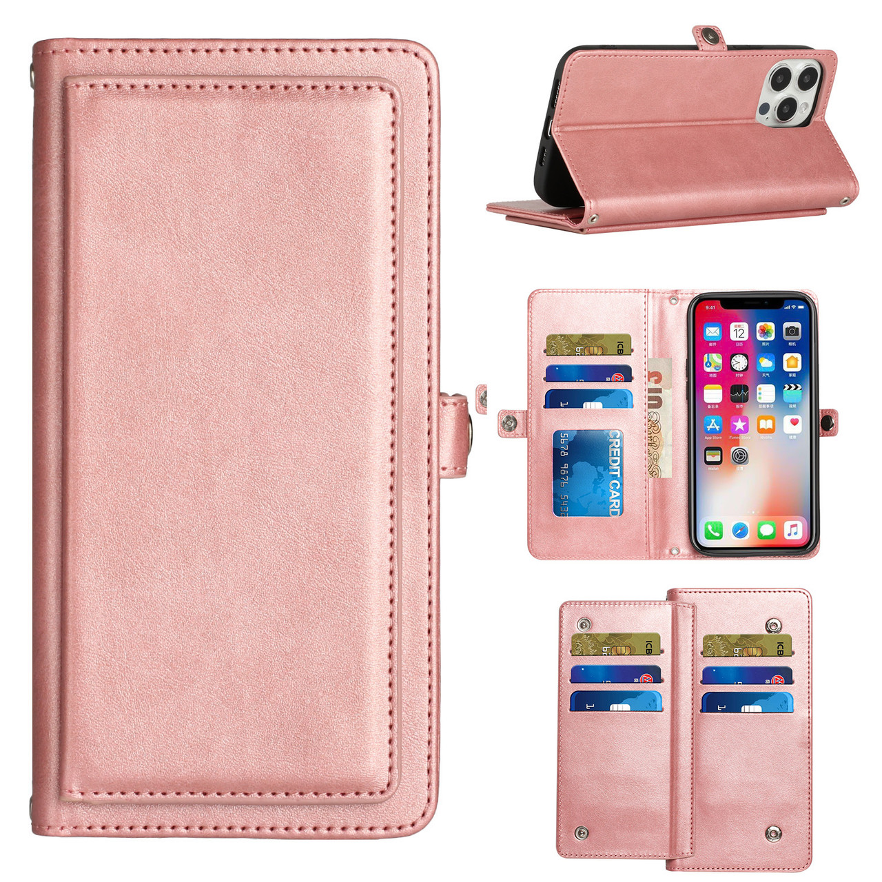 Leather Folio Case Wallet with MagSafe for iPhone 15 series