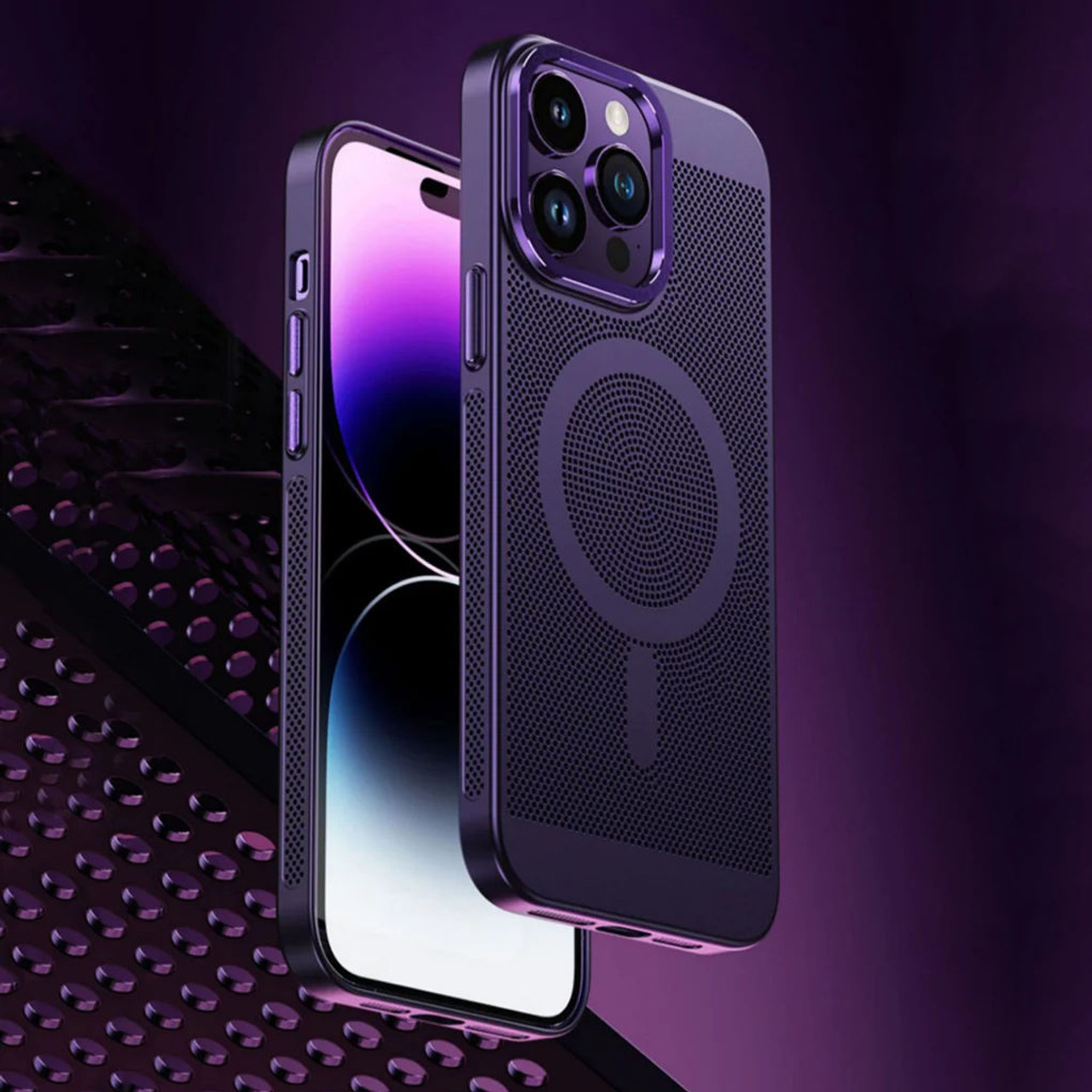Perforated Heat Dissipation Case with MagSafe for iPhone 15 Plus - Purple -  HD Accessory