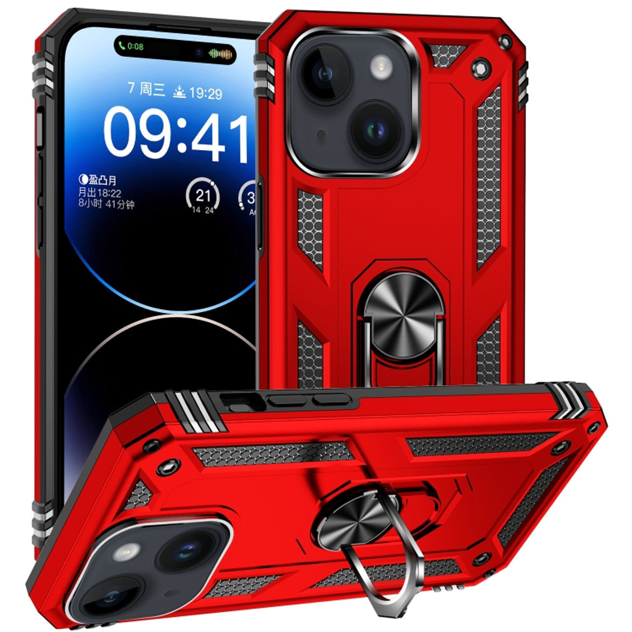 TUFF Hybrid Case with Ring Grip for iPhone 15 - Red - HD Accessory