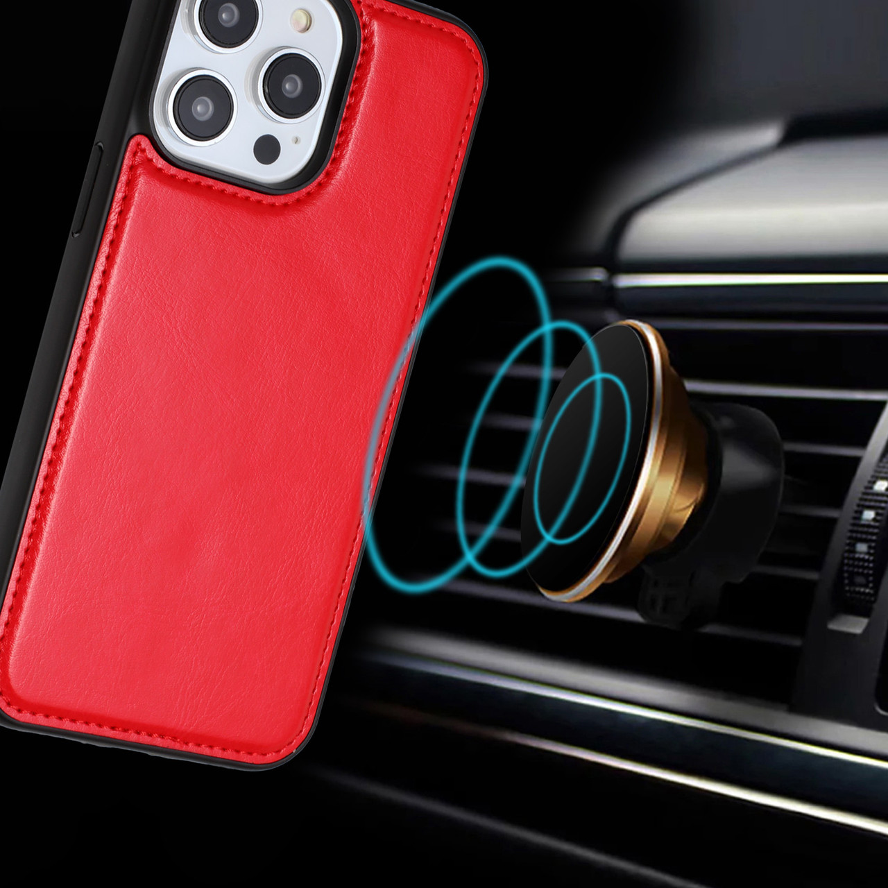 Highest Rated Wireless 2-in-1 Magnetic Leather Wallet Case for with MagSafe for iPhone 15 Pro Max - Red