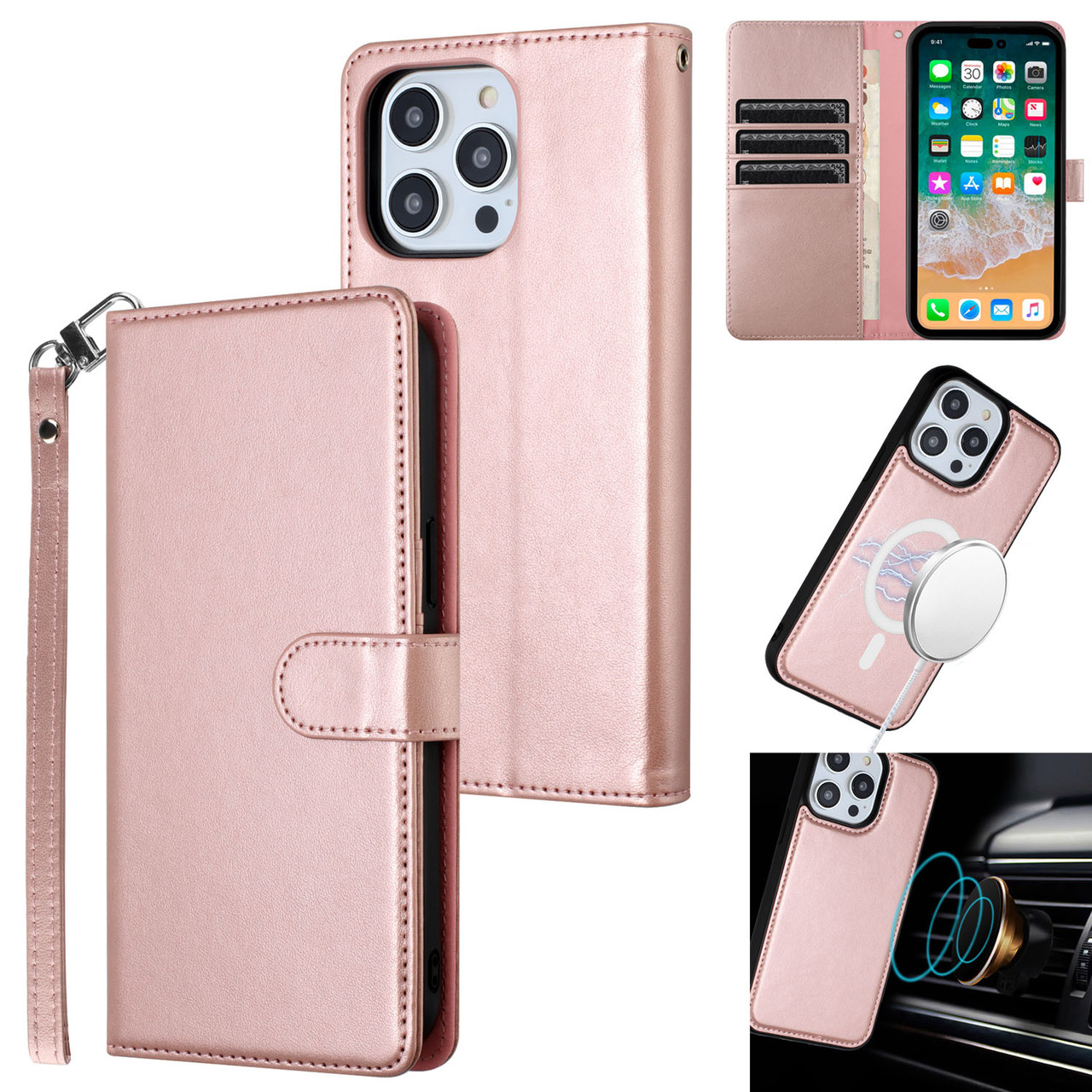 For Apple iPhone 15 Pro Max 14 13 12 11 MagSafe Card Slot Holder Wallet  Leather