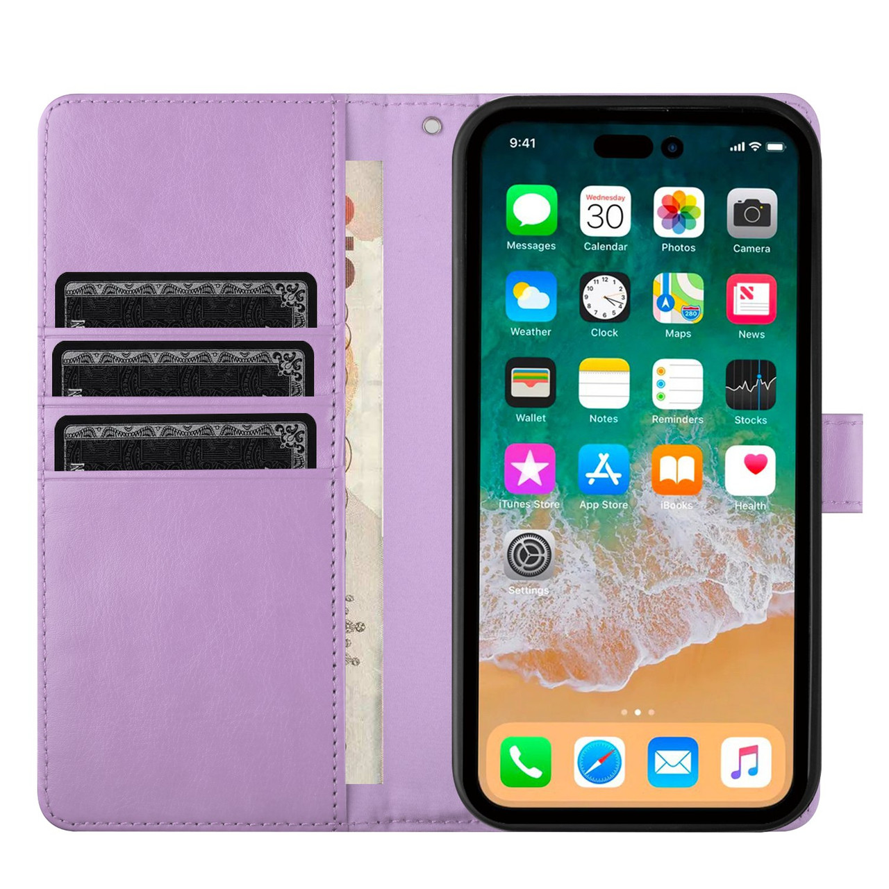 iPhone 15+ Leather Detachable Dual Wallet Case with MagSafe - HARDISTON Purple