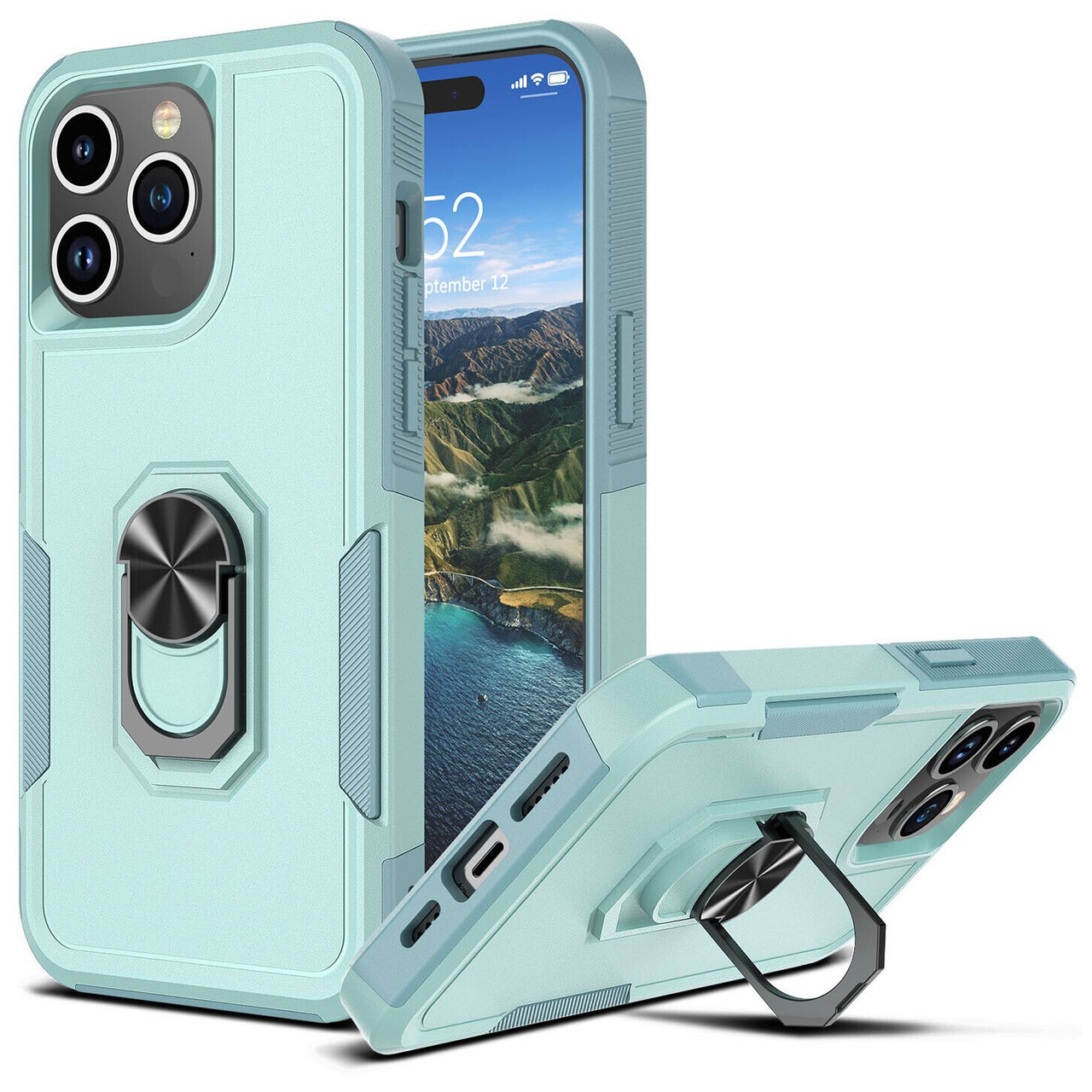 TUFF Shockproof Hybrid Armor Case with Ring Grip for iPhone 15 Pro Max -  Baby Blue - HD Accessory