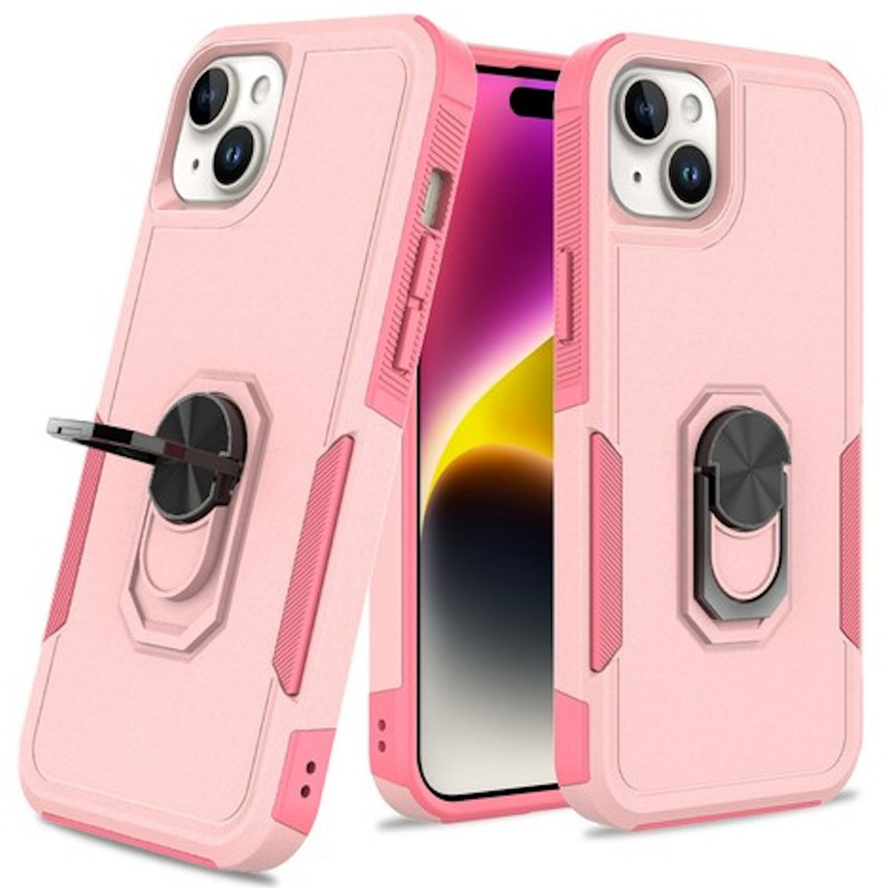 TUFF Shockproof Hybrid Armor Case with Ring Grip for iPhone 15 - Pink