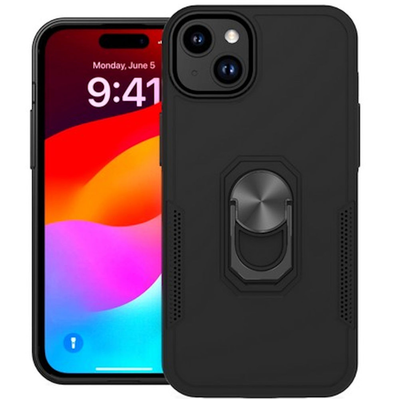 TUFF Hybrid Case with Ring Grip for iPhone 15 Plus - Black - HD Accessory