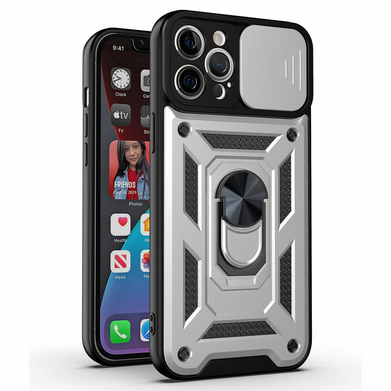 Elite Series Hybrid Case with Ring Grip and Camera Lens Cover for iPhone 15  Pro - Rose Gold - HD Accessory