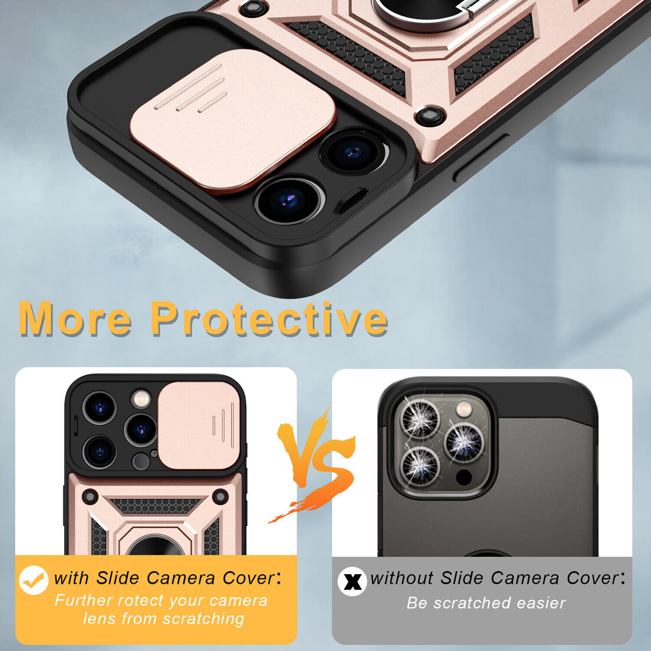 Elite Series Hybrid Case with Ring Grip and Camera Lens Cover for iPhone 15  Pro - Rose Gold - HD Accessory