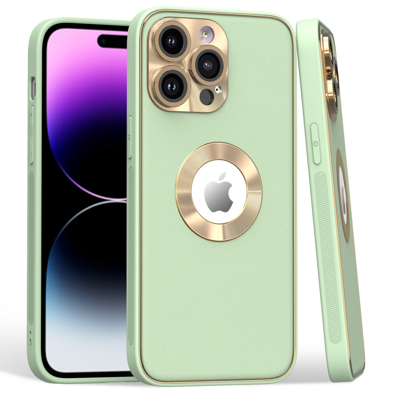 Luxury Leather Hybrid Case with Integrated Tempered Glass Camera Lens  Protector for iPhone 15 Pro Max - Green - HD Accessory