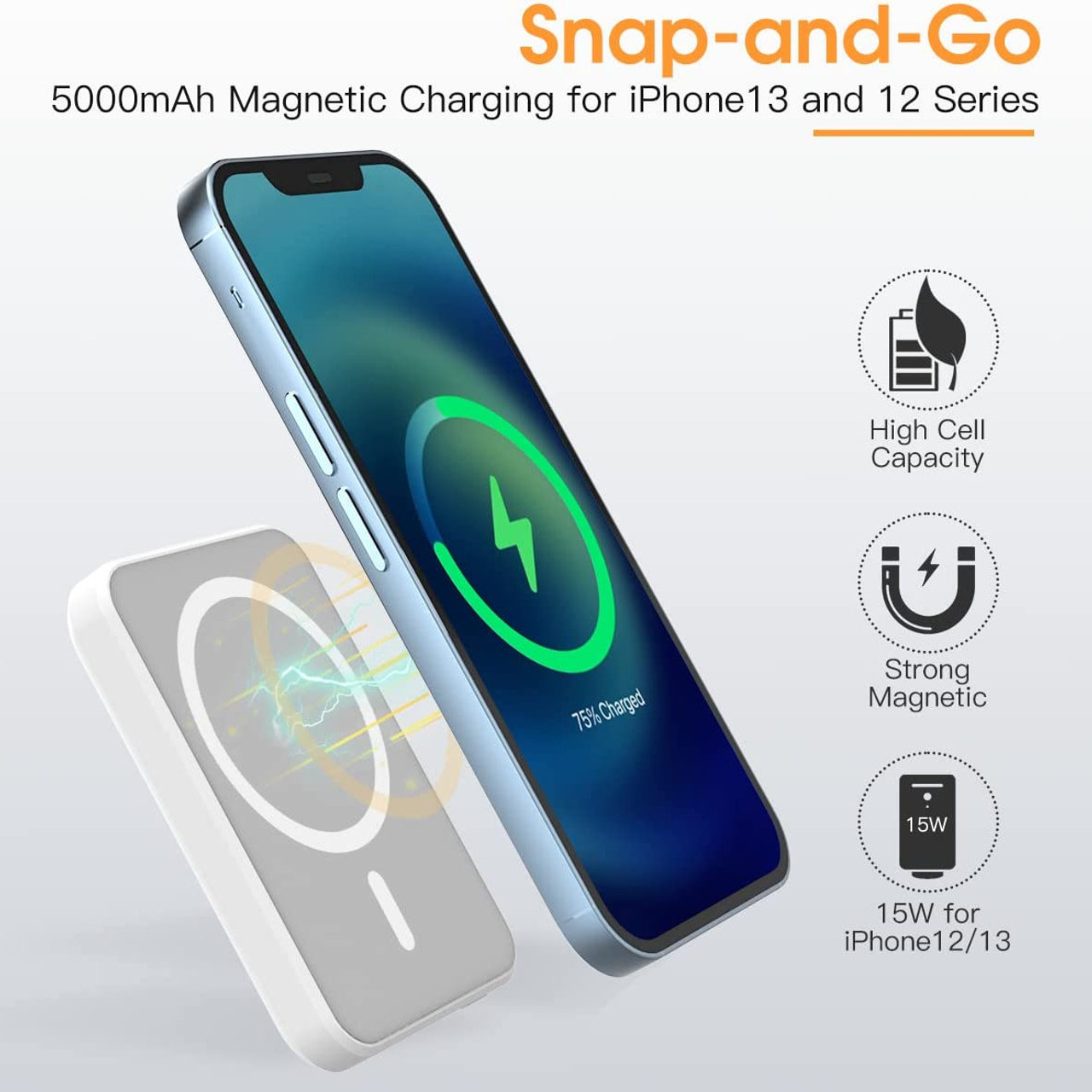 Magnetic Wireless Portable Charger,3000mAh Wireless Battery Fast Charger Power  Bank for MagSafe Apple iPhone 12/13 