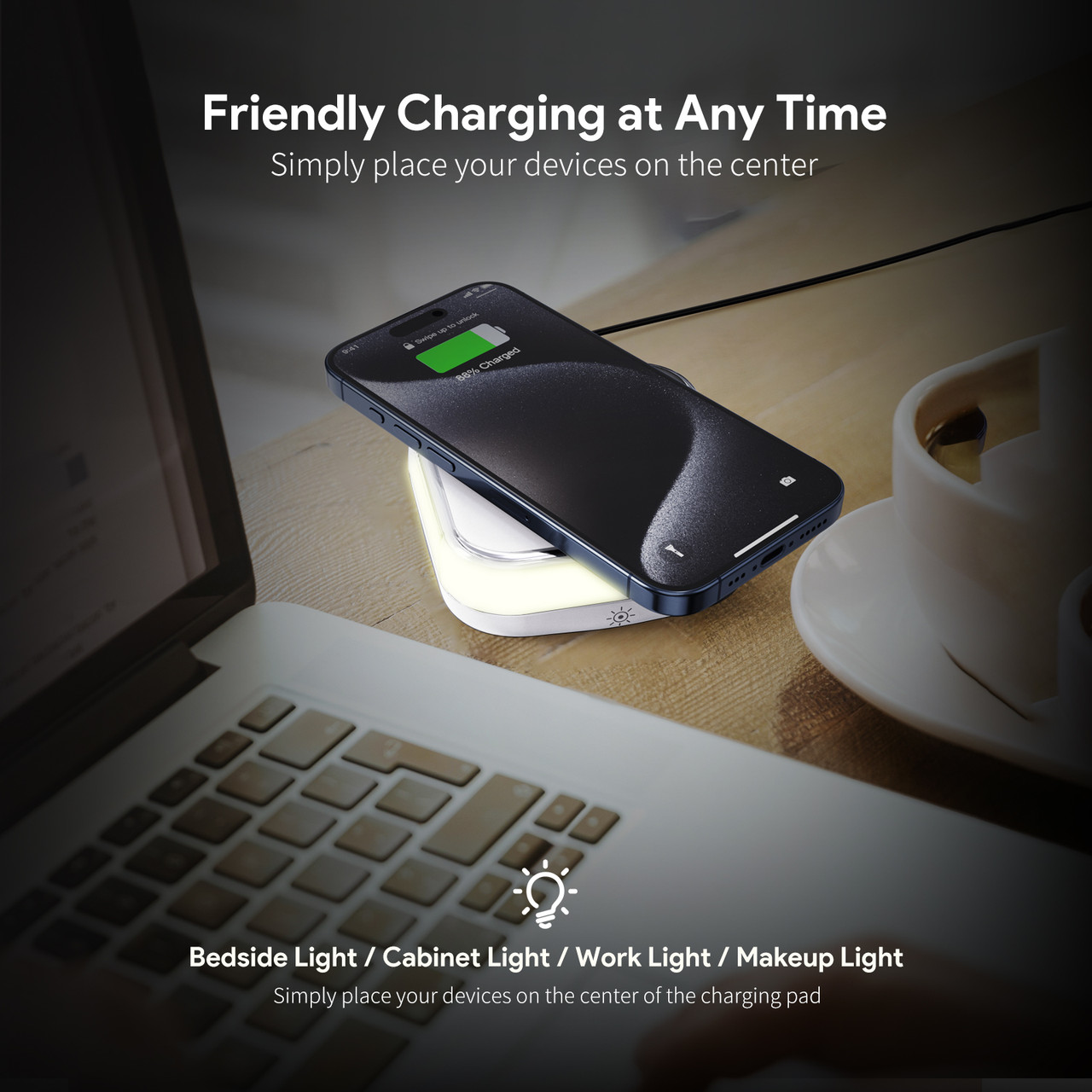Qi Certified 15W Fast Wireless Charging Pad with Night Light