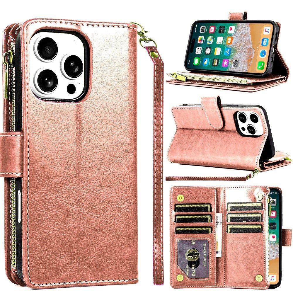 Leather Wallet Case with Zipper Pocket for iPhone 16 Pro Max