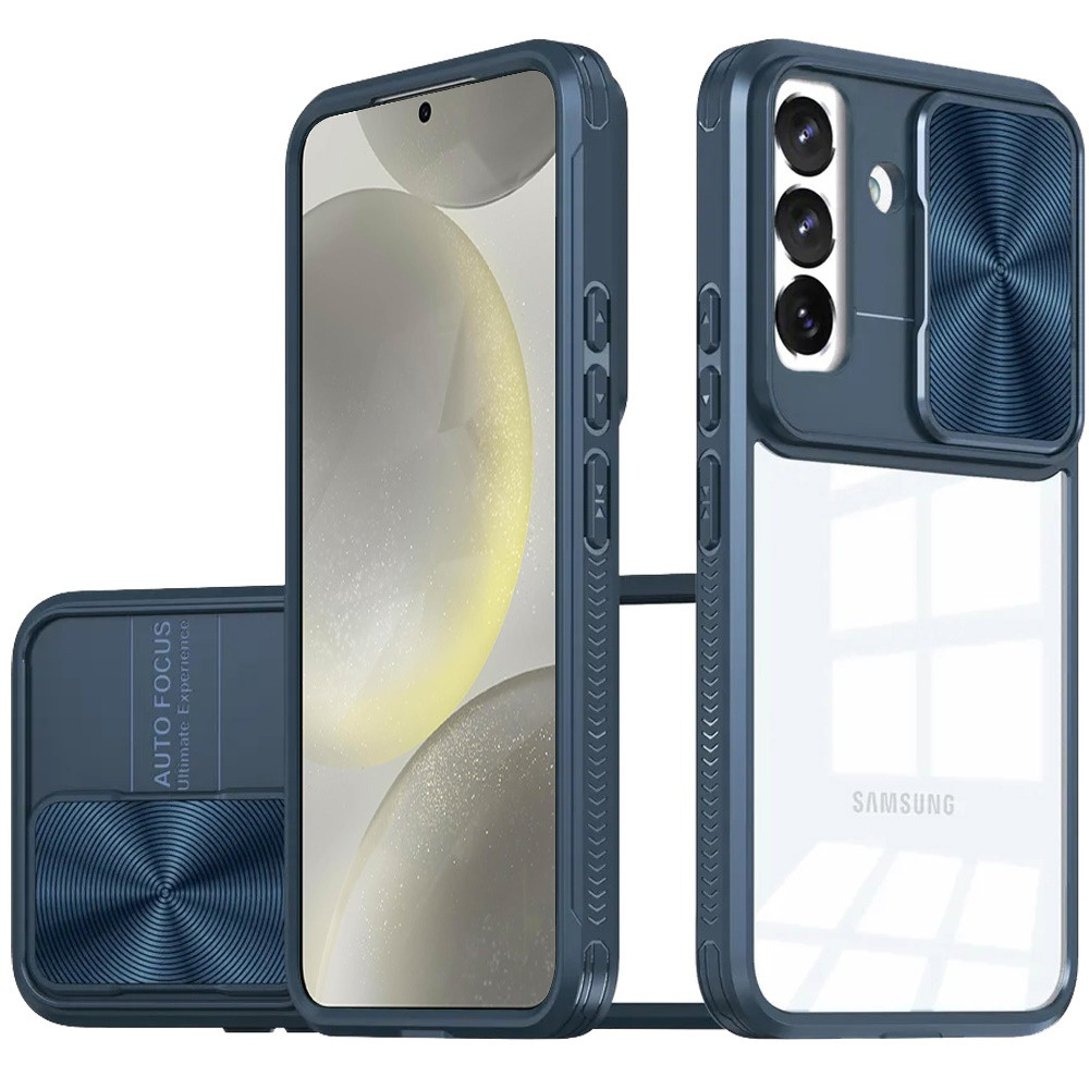 HD Transparent Case with Camera Privacy Cover for Samsung Galaxy S25 Plus - Blue