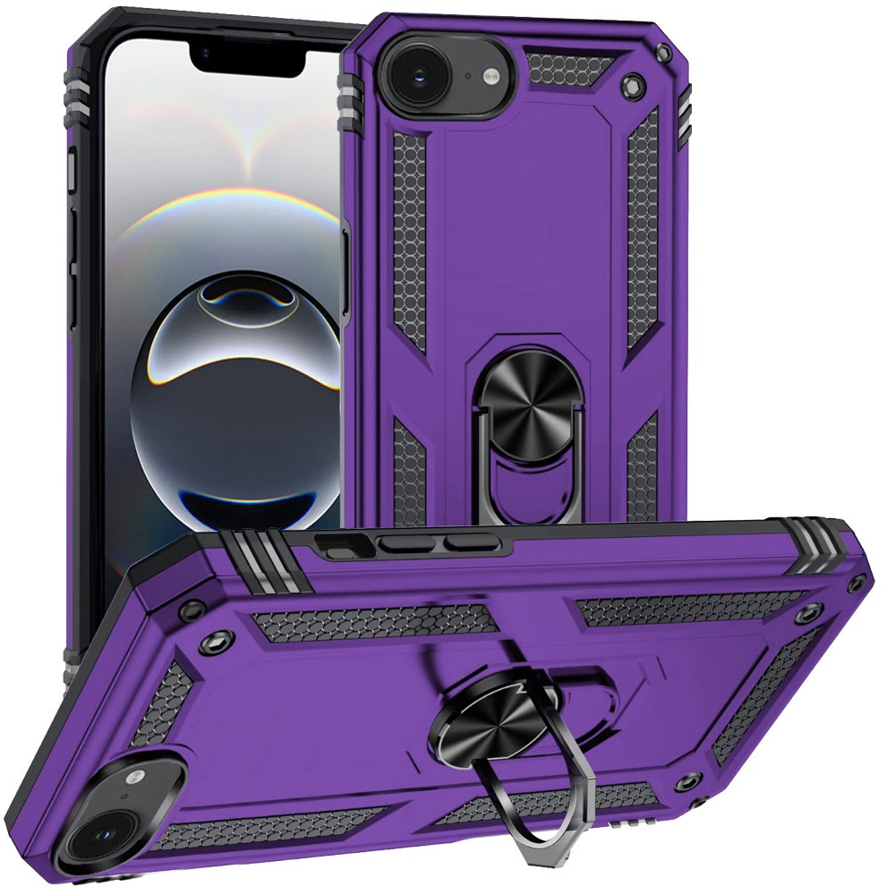 Military Grade Hybrid Case with Ring Grip for iPhone 17e / 16e - Purple Military Grade Hybrid Case with Ring Grip for iPhone 17e / 16e - Purple