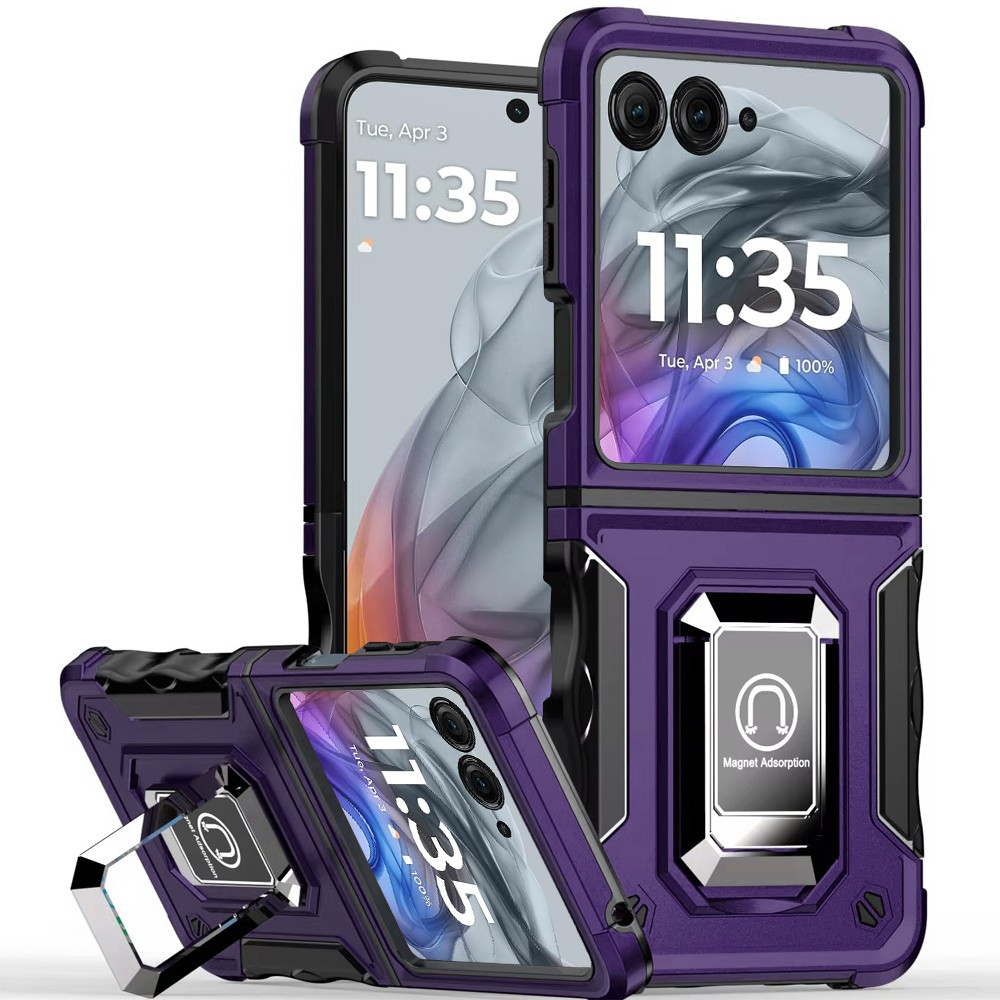 Military Grade Shockproof Hybrid Armor Case with Ring Grip for Motorola Razr 2025 / 2024 - Purple
