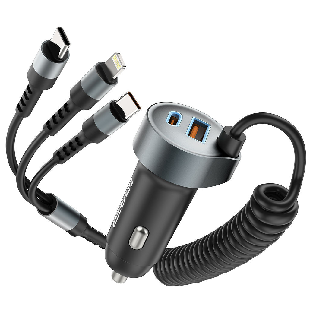 SpeedBoost 50W 5-in-1 Car Charger with Dual USB Charging Ports and