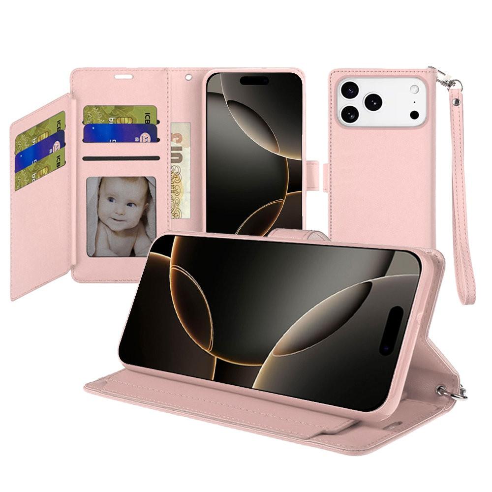 Extra Series Essential Leather Wallet Stand Case for iPhone 17 Pro Max - Rose Gold - HD Accessory Extra Series Essential Leather Wallet Stand Case for iPhone 17 Pro Max - Rose Gold - HD Accessory