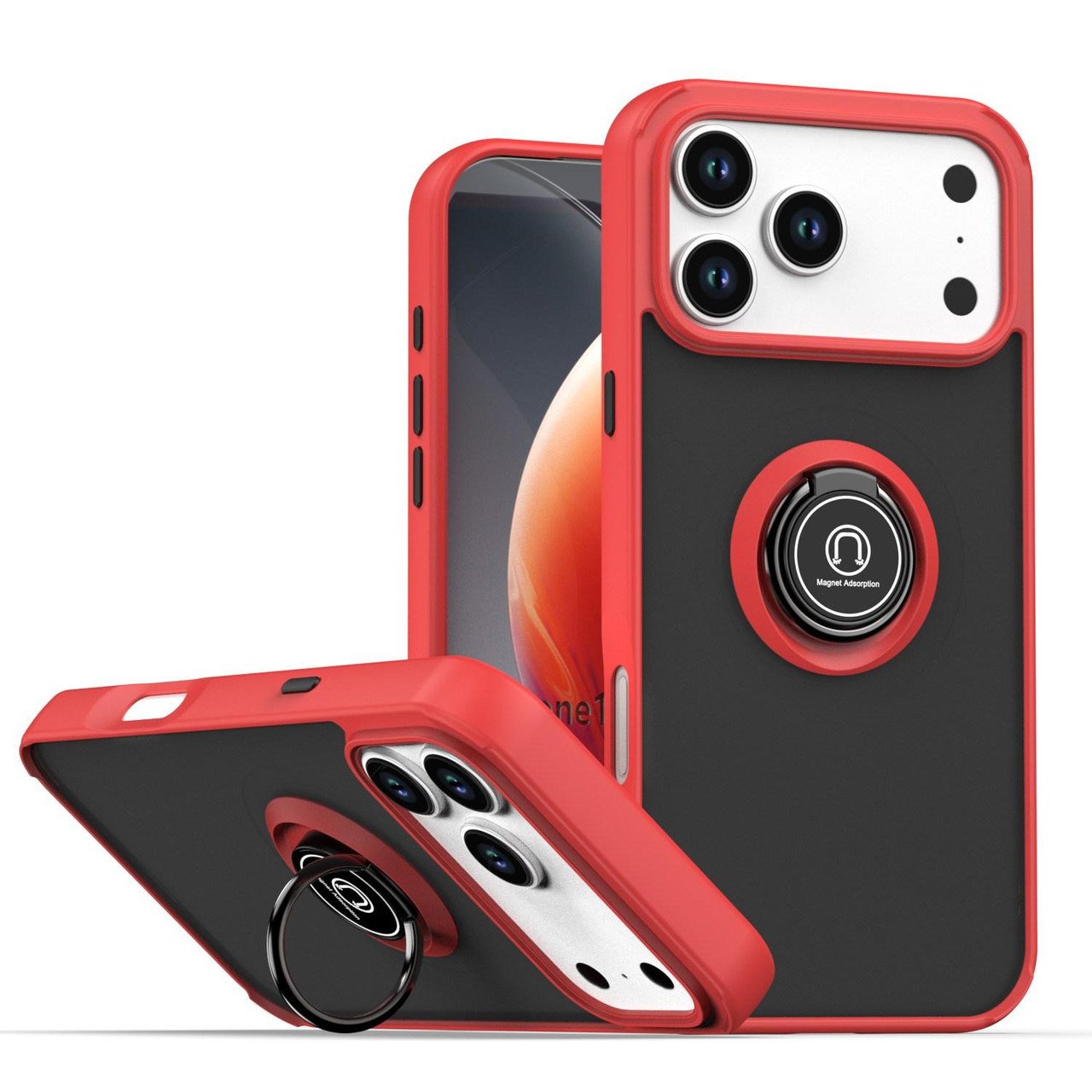 Transparent Hybrid Case with Ring Grip for iPhone 17 Pro Max - Red