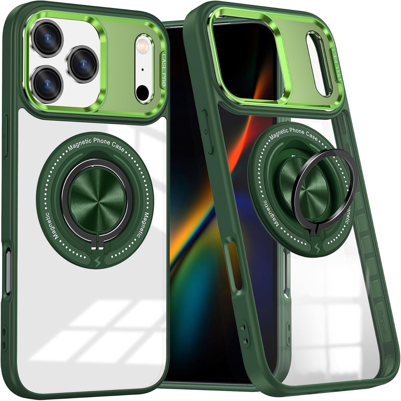 Tough Shield Crystal Case with MagSafe Ring Holder for iPhone 17 Pro Max -  Green