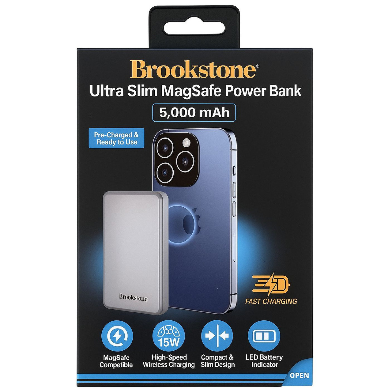 Brookstone Ultra Slim Magnetic MagSafe Power Bank Battery Charger 5000mAh -  Grey - HD Accessory