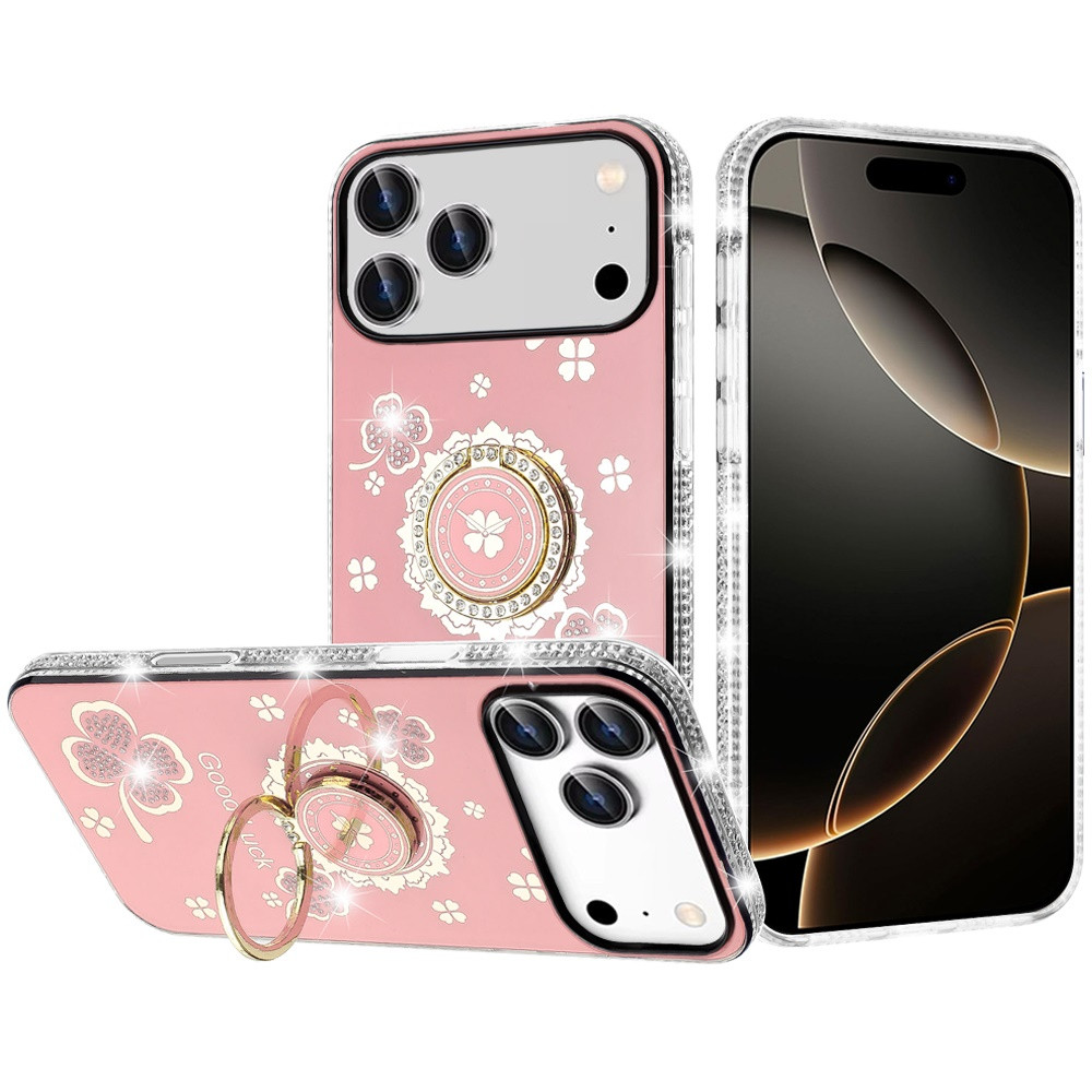 Four-Leaf Clover Diamond Rhinestone Case with Ring Grip for iPhone