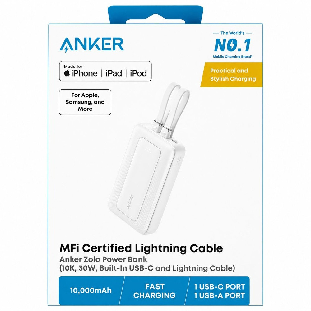 Anker Zolo 30W 10000mAh Power Bank Battery with Integrated USB-C