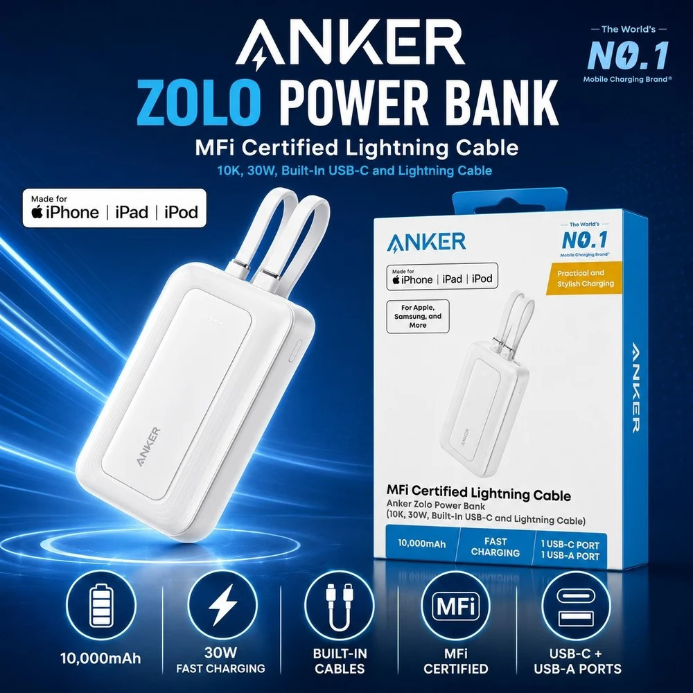 Anker Zolo 30W 10000mAh Power Bank Battery with Integrated USB-C