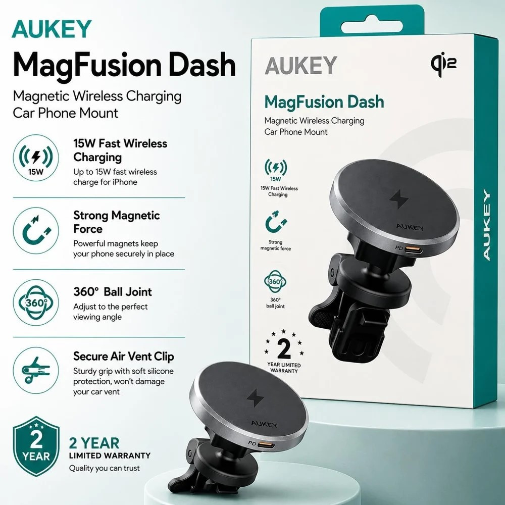 aukey cigarette charger CC-P3 Pathfinder Mix 3 100W Fast Charging Car C Cable for fast charging and USB port wtih built Aukey MagFusion MagSafe Compatible Magnetic