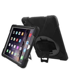 3-IN-1 Hybrid Armor Case with Hand Strap and Rotatable Stand for iPad Air 2 - Black
