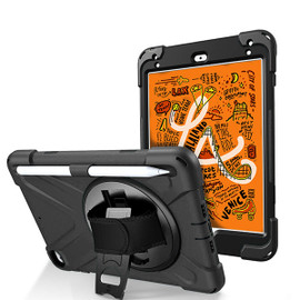 3-IN-1 Hybrid Armor Case with Hand Strap and Rotatable Stand for iPad Mini 5 (5th Generation) - Black