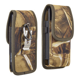 Ballistic Nylon Vertical Hip Pouch Phone Case with Carabiner Clip (6.5 inch & Above Screen Size) - Camouflage