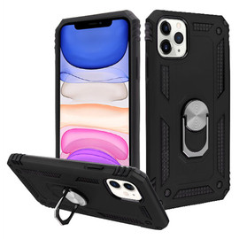 Finger Loop Armor Hybrid Case with 360° Rotating Ring Holder Kickstand for iPhone 11 - Black