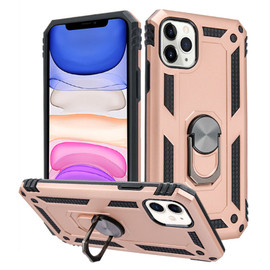 Finger Loop Armor Hybrid Case with 360° Rotating Ring Holder Kickstand for iPhone 11 - Rose Gold
