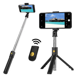 2-IN-1 Selfie Stick with Wireless Remote Shutter Button and Tripod - Black
