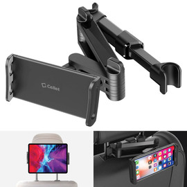 Universal Back Seat Headrest Tablet/Phone Mount Holder with 360 Degree Rotation Extendable Telescopic Arm - Black