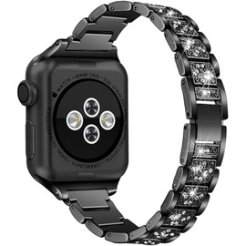 Luxury Stainless Steel Diamond Link Watch Band for Apple Watch 45mm / 44mm / 42mm - Black