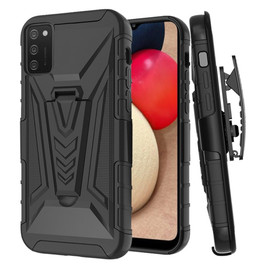 3-IN-1 Advanced Armor Hybrid Case with Belt Clip Holster for Samsung Galaxy A02s - Black