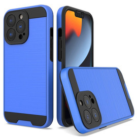 Brushed Metal Texture Hybrid Armor Case for iPhone 13 Pro - Blue