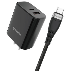 20W USB-C PD Power Delivery + 18W Quick Charge 3.0 USB-A Wall Charger + USB-C to USB-C Cable - Black