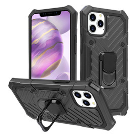 Military-Style Hybrid Armor Case with Rotating Ring Stand for iPhone 13 Pro Max - Black