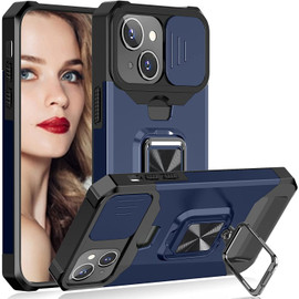 Military Grade All-In-One Ring Stand Card Case for iPhone 13 - Navy Blue