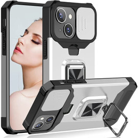 Military Grade All-In-One Ring Stand Card Case for iPhone 13 - Silver