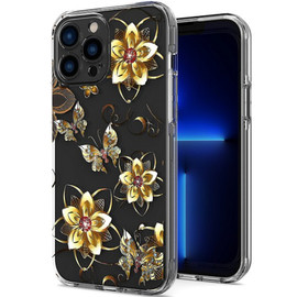 Butterfly Series Dual Layer Transparent Hybrid Case for iPhone 13 Pro Max - Golden