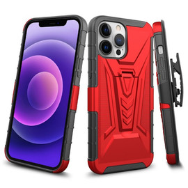 3-IN-1 Advanced Armor Hybrid Case with Belt Clip Holster for iPhone 13 Pro Max - Red
