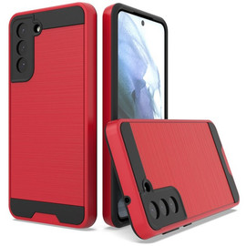 Brushed Metal Texture Hybrid Armor Case for Samsung Galaxy S21 FE 5G - Red