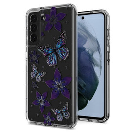 Butterfly Series Dual Layer Transparent Hybrid Case for Samsung Galaxy S21 FE 5G - Purple