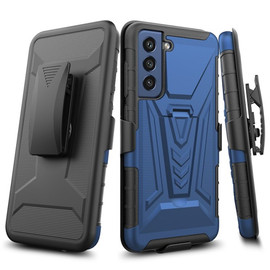 3-IN-1 Advanced Armor Hybrid Case with Belt Clip Holster for Samsung Galaxy S21 FE 5G - Blue